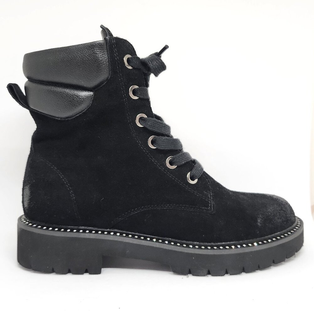 Kiss Kiss Women's Black Suede Leather Boots W/Distressed Detailing Size 39